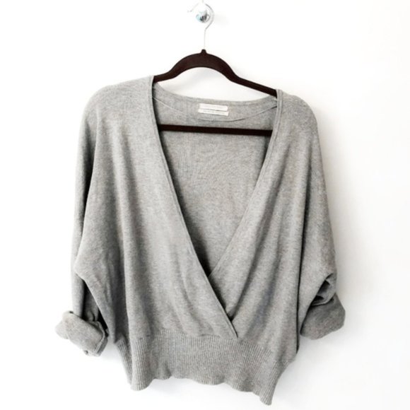 urban outfitters balletcore grey oversize surplice sweater - Picture 2 of 5
